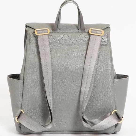 Freshly picked classic vegan leather stone gray mini backpack baby diaper bag - Picture 4 of 9